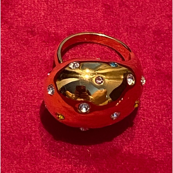 18k Gold Plated Dome Ring with Colorful CZ - Picture 3 of 3